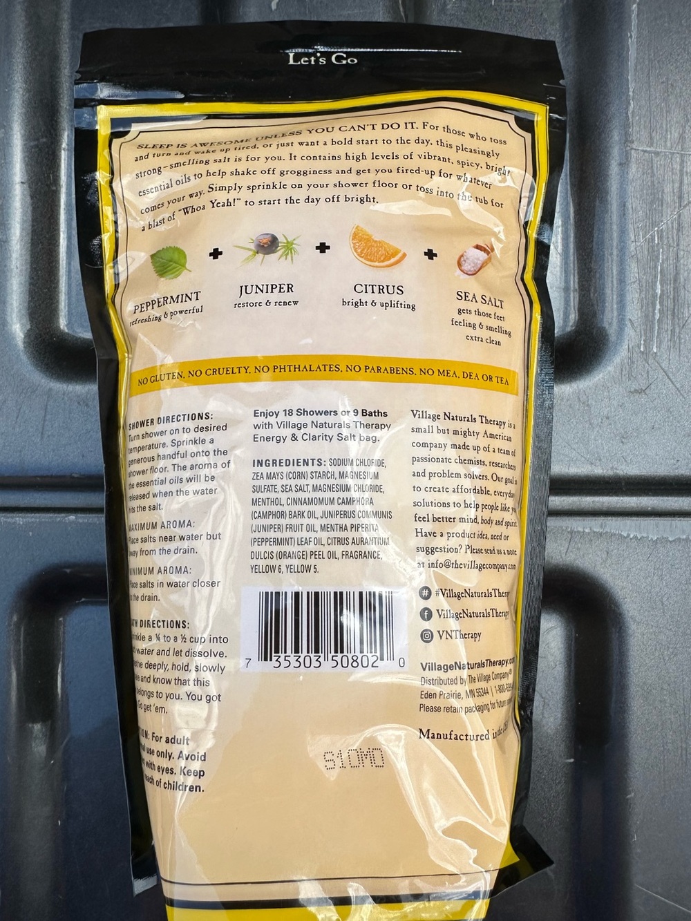 Village Naturals Therapy Energy & Clarity Bath or Shower Salt โ 36 oz - Picture 2 of 2